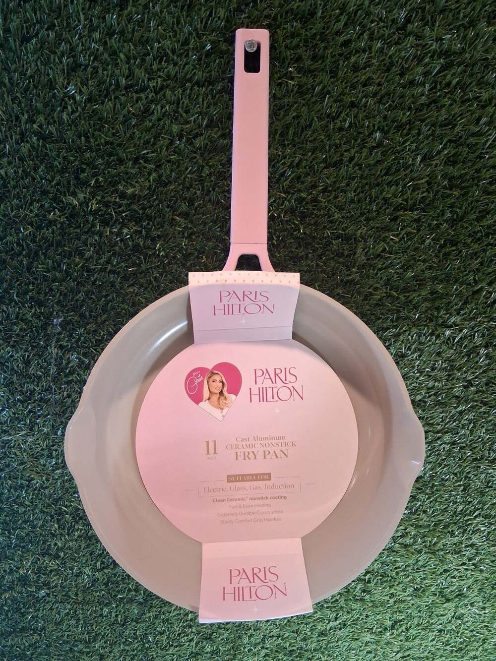 Paris Hilton 11" Cast Aluminum Fry Pan Pink Ceramic Nonstick Skillet Pour Spouts